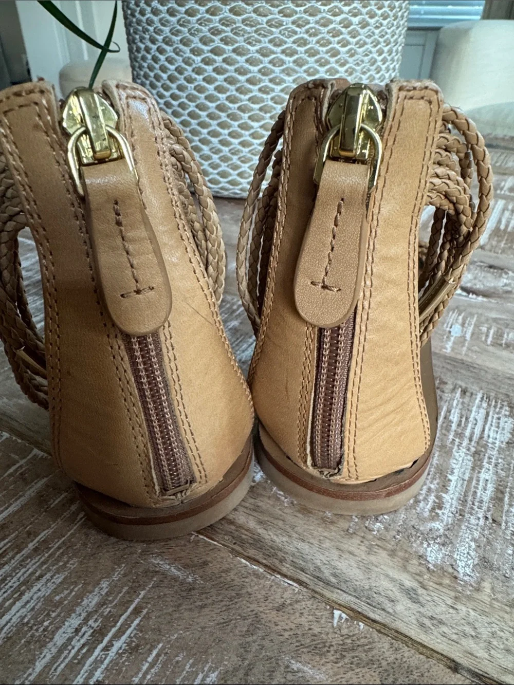 Tory Burch Tan Leather Mignon Braided Flat Sandals Size 9